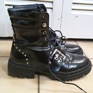 Vero Moda Black Combat Lace-Up Boots with Belt Detail - US 7 / UK 5 / EUR 38